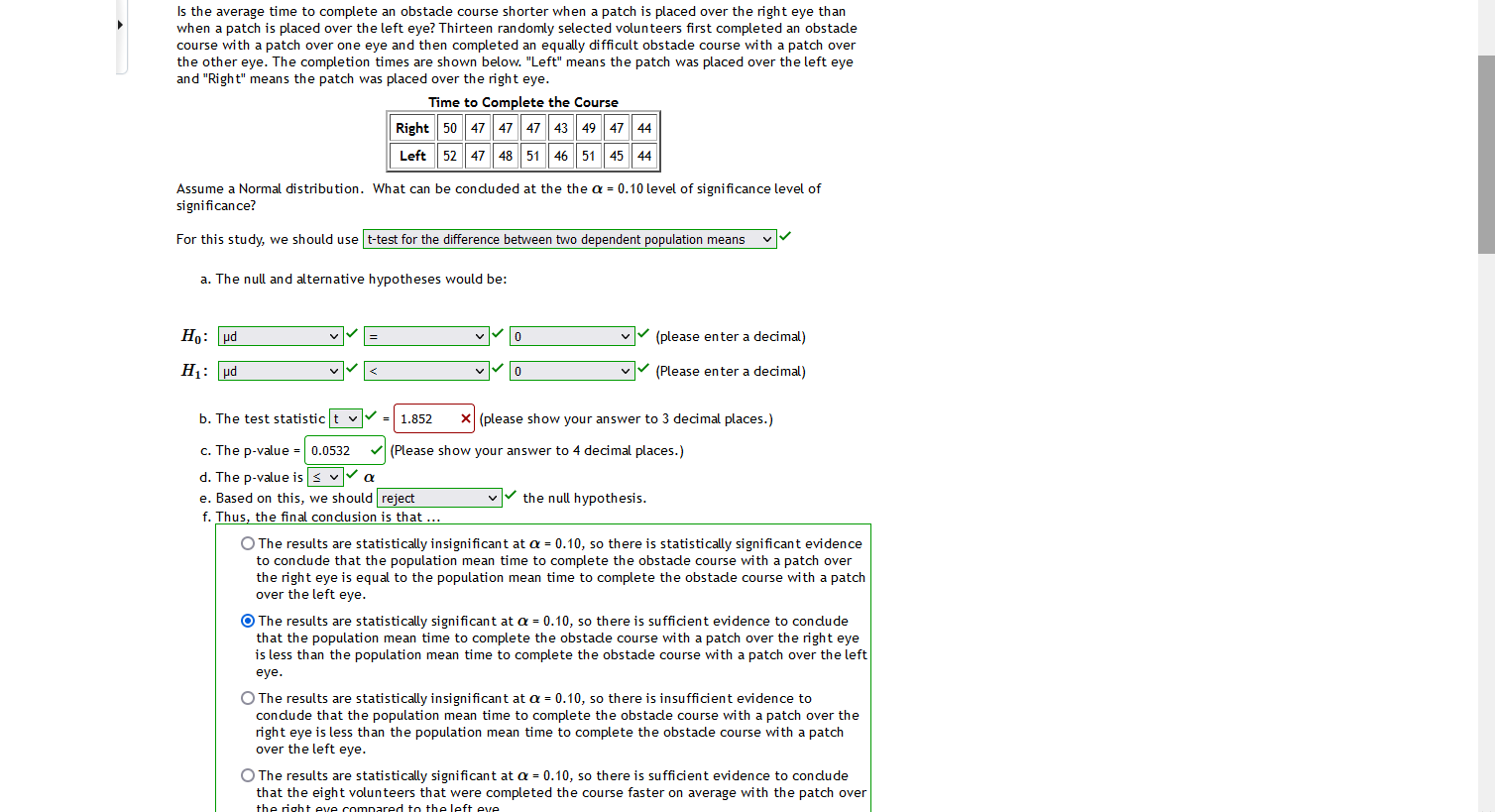 means a. The null and alternative hypotheses would be: Ho: ud VV