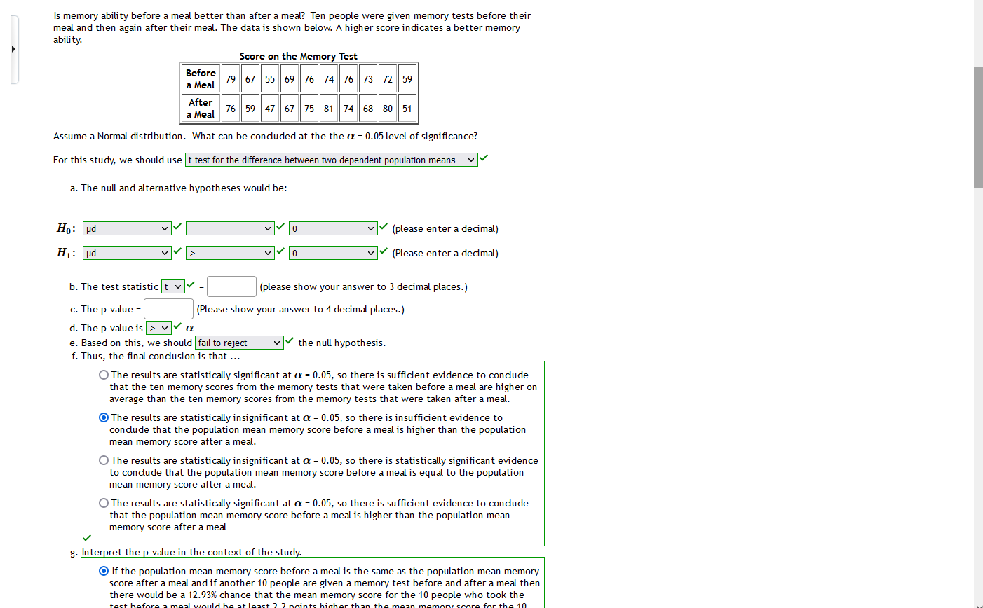 o (Please enter a decimal) b. The test statistic t v V