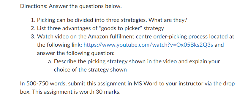 three strategies. What are they? 2. List three advantages of "goods to