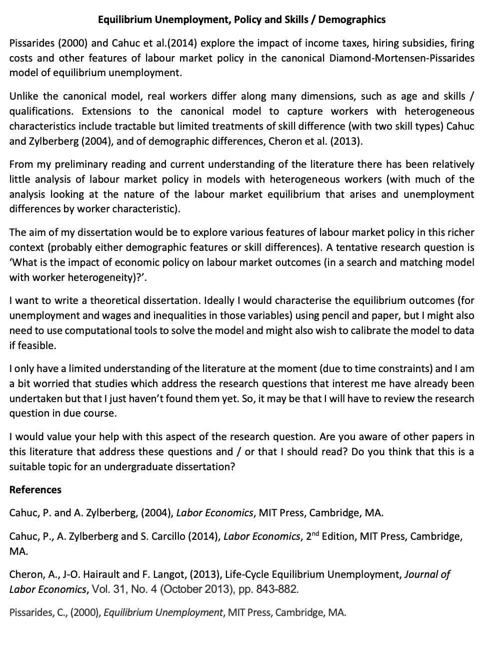 Theoretical dissertation proposalThe topic is Job Search over the Business CycleAnd