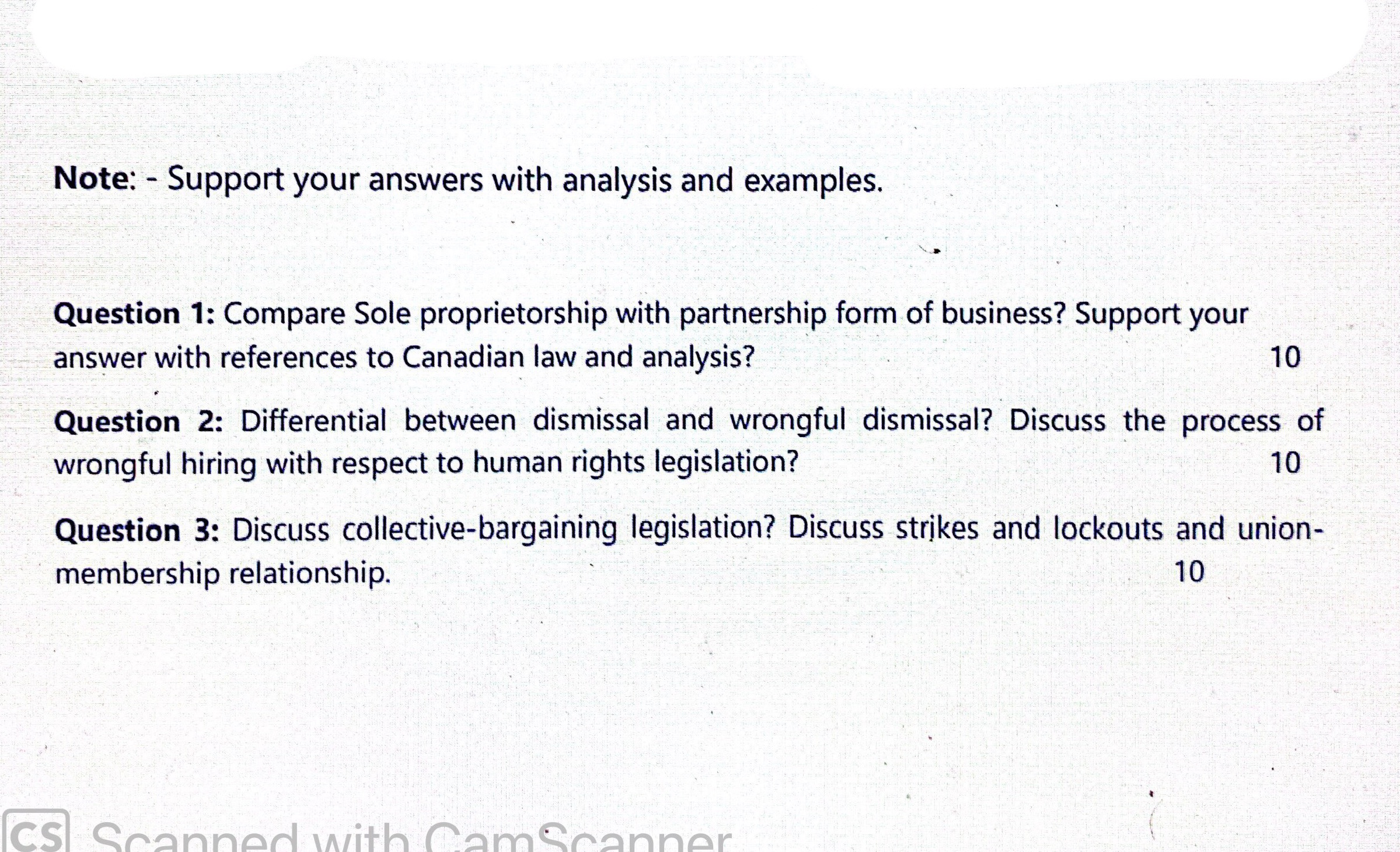 Canadian law references. Note: - Support your answers with analysis and examples.