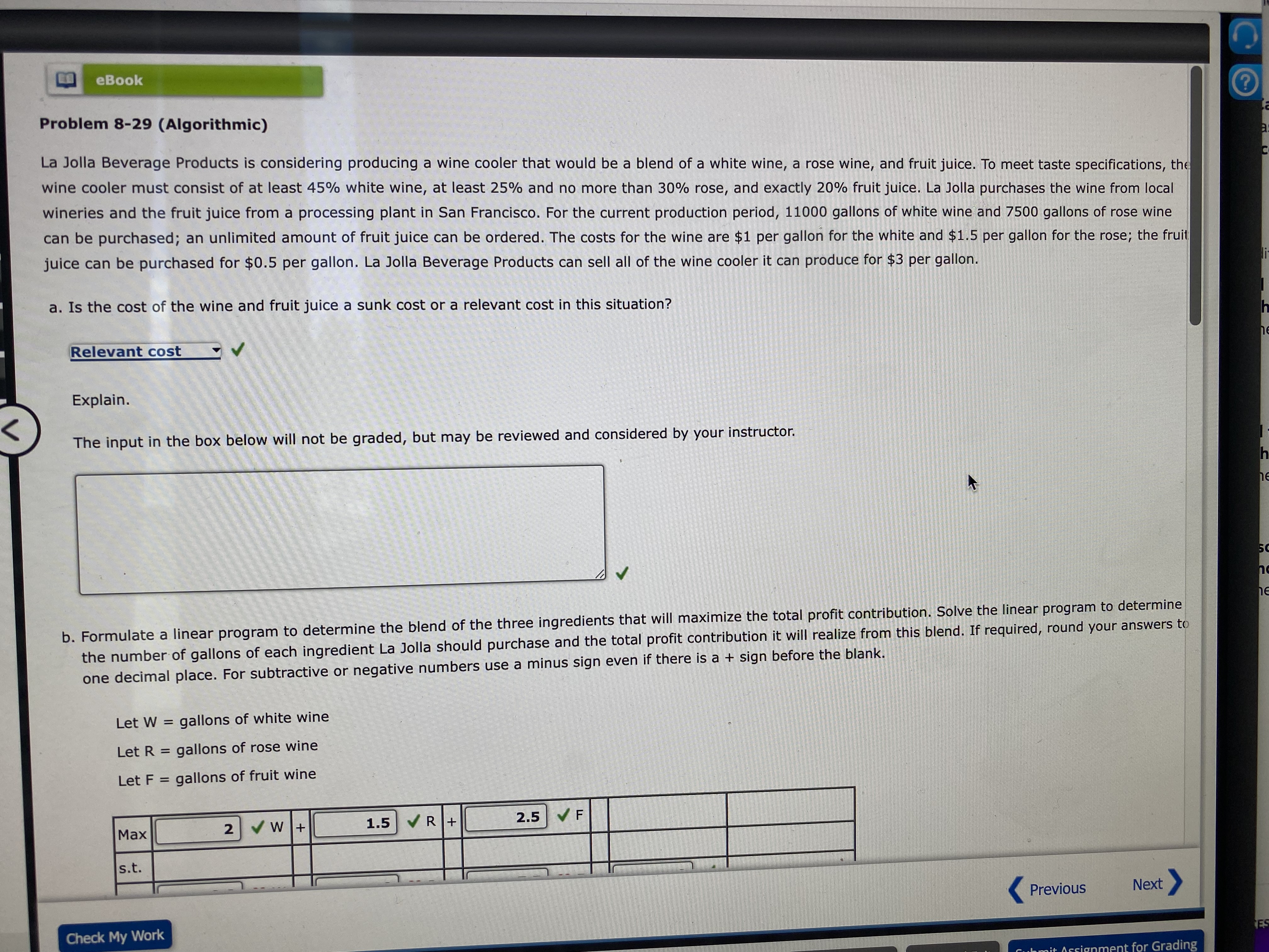  eBook ? Problem 8-29 (Algorithmic) La Jolla Beverage Products is considering