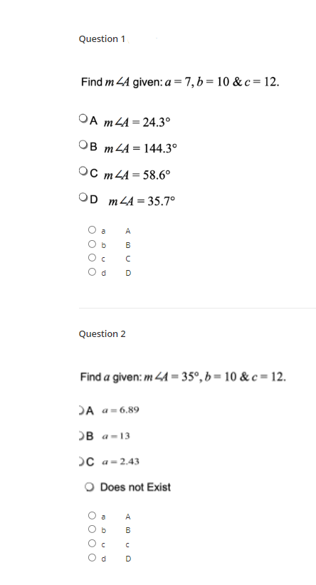 41 = 35', b = 10 & c = 12. JA a