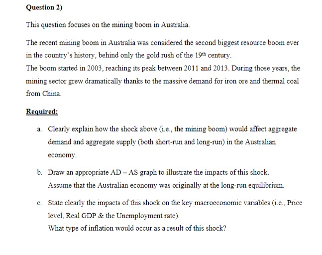  Question 2) This question focuses on the mining boom in Australia.