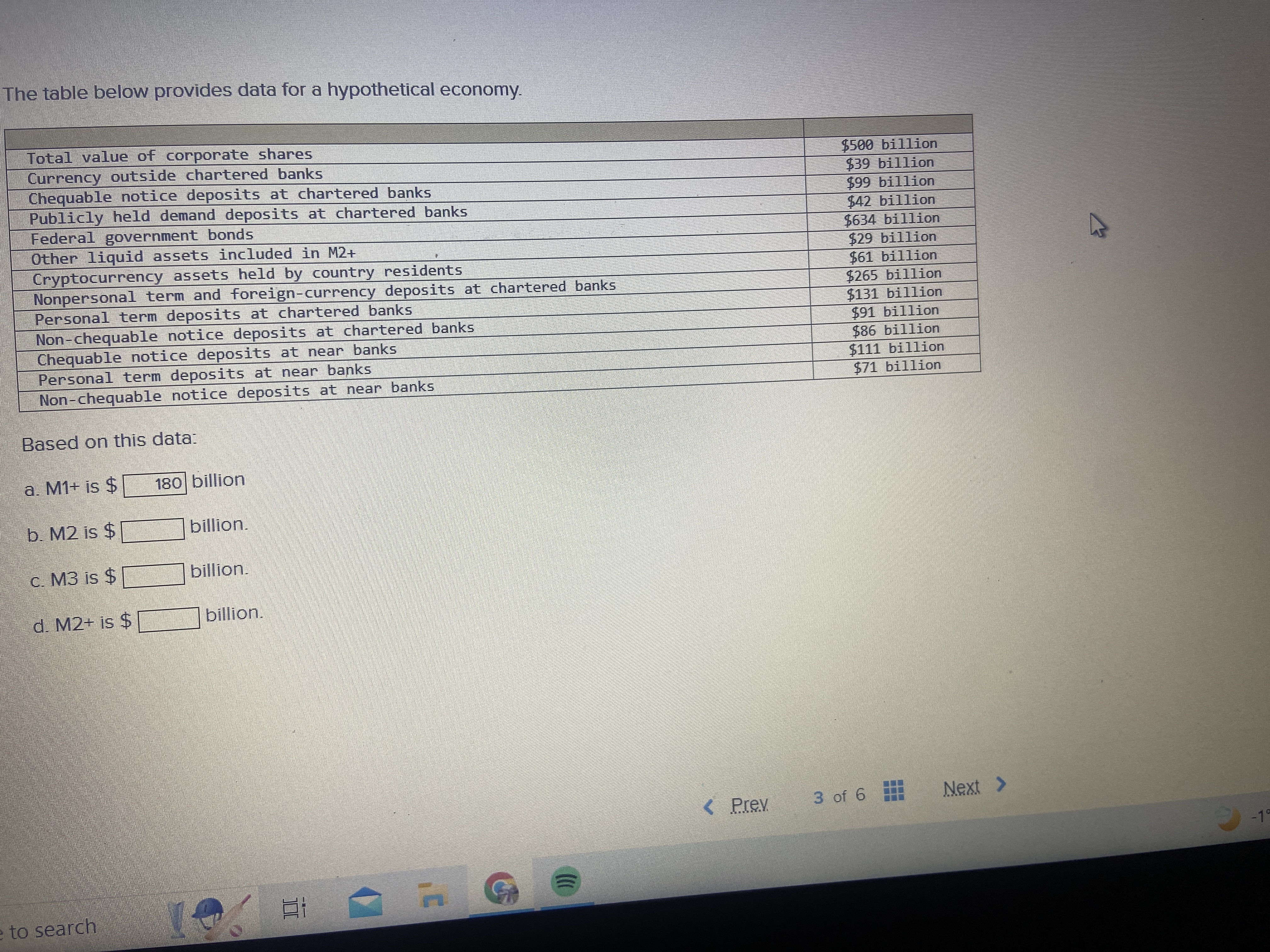  The table below provides data for a hypothetical economy. Total value
