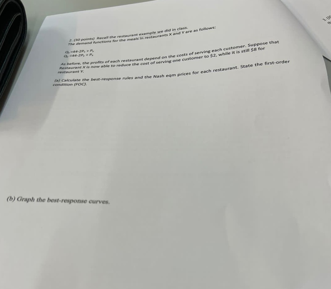 class. The demand functions for the meals in restaurants X and Y