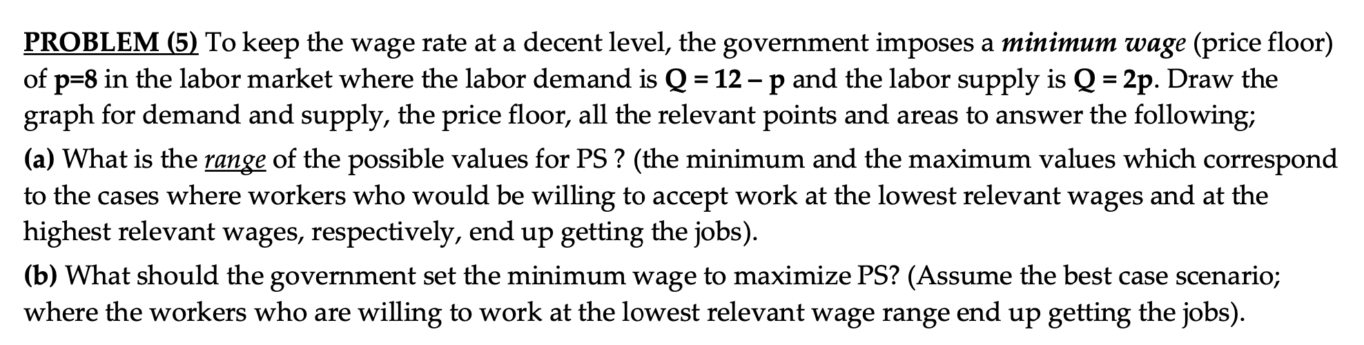 the government imposes a minimum wage (price floor) of p=8 in the