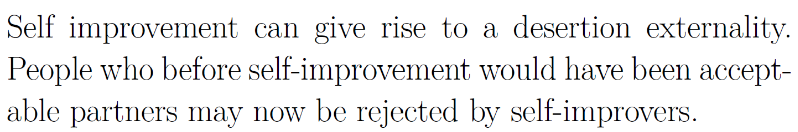 take into account that self-improvement creates utility for a future partner and