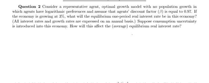 economics subject ;: Question 2 Consider a representative agent, optimal growth