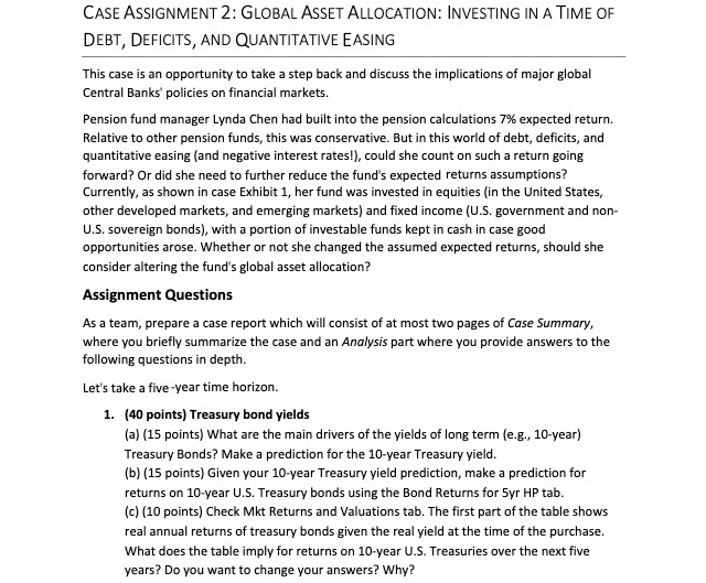  CASE ASSIGNMENT 2: GLOBAL ASSET ALLOCATION: INVESTING IN A TIME OF