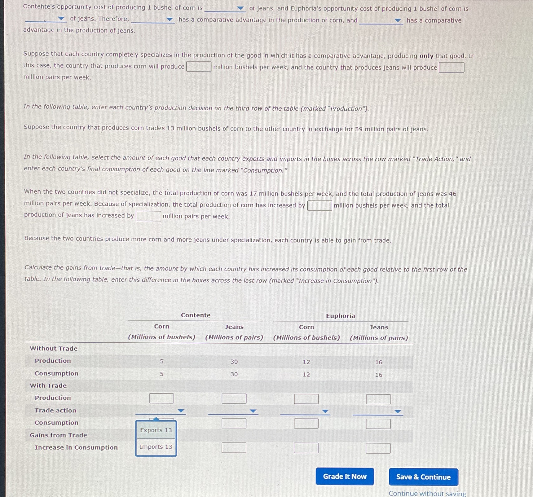 to produce corn, jeans, or a combination of both. The following table