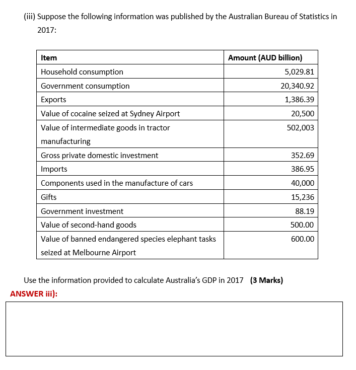 in a nation. (2 Marks) ANSWER ii):(iii) Suppose the following information was