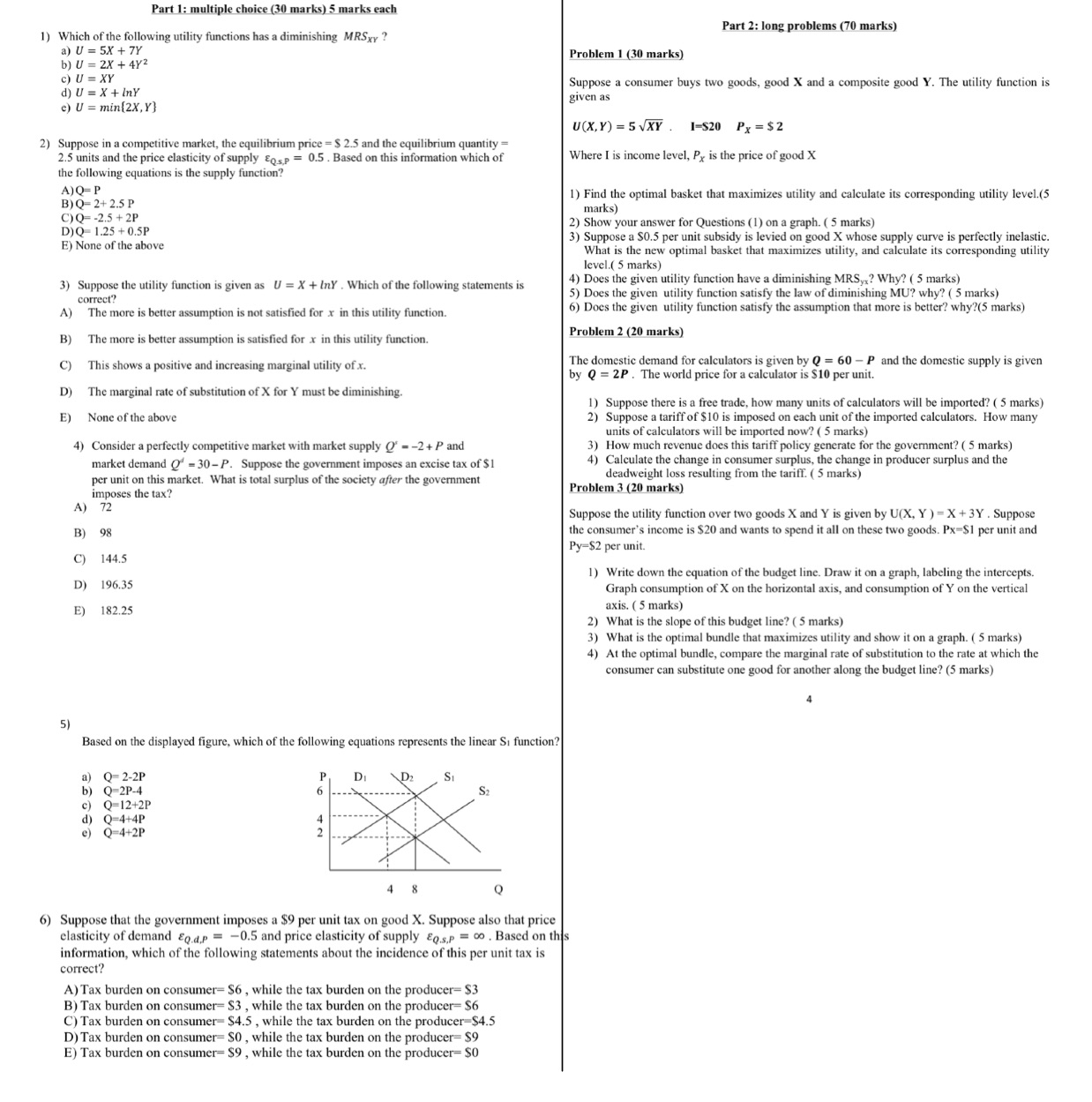 of the following utility functions has a diminishing MRSxy ? Part 2:
