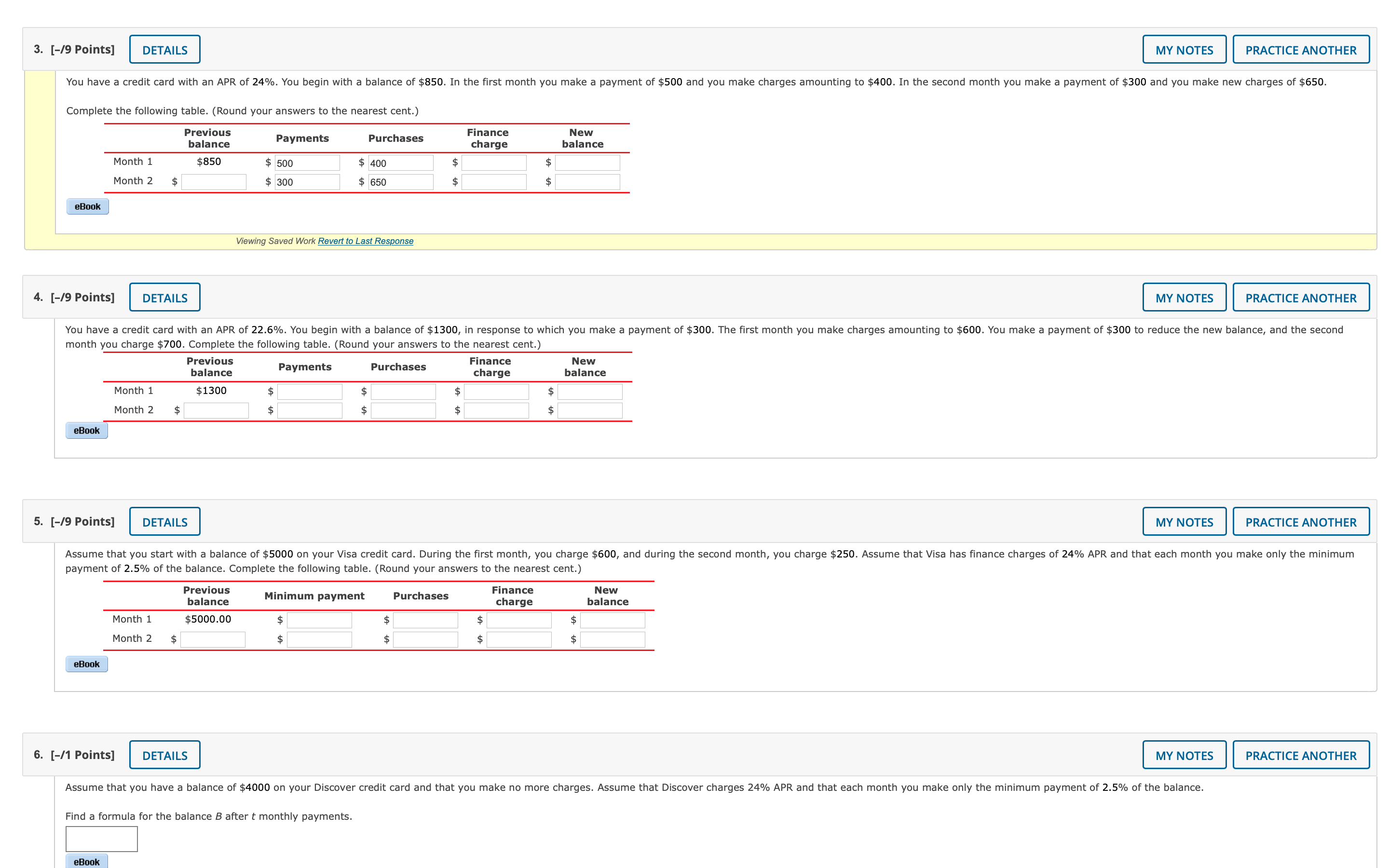 credit card with an APR of 24%. You begin with a balance