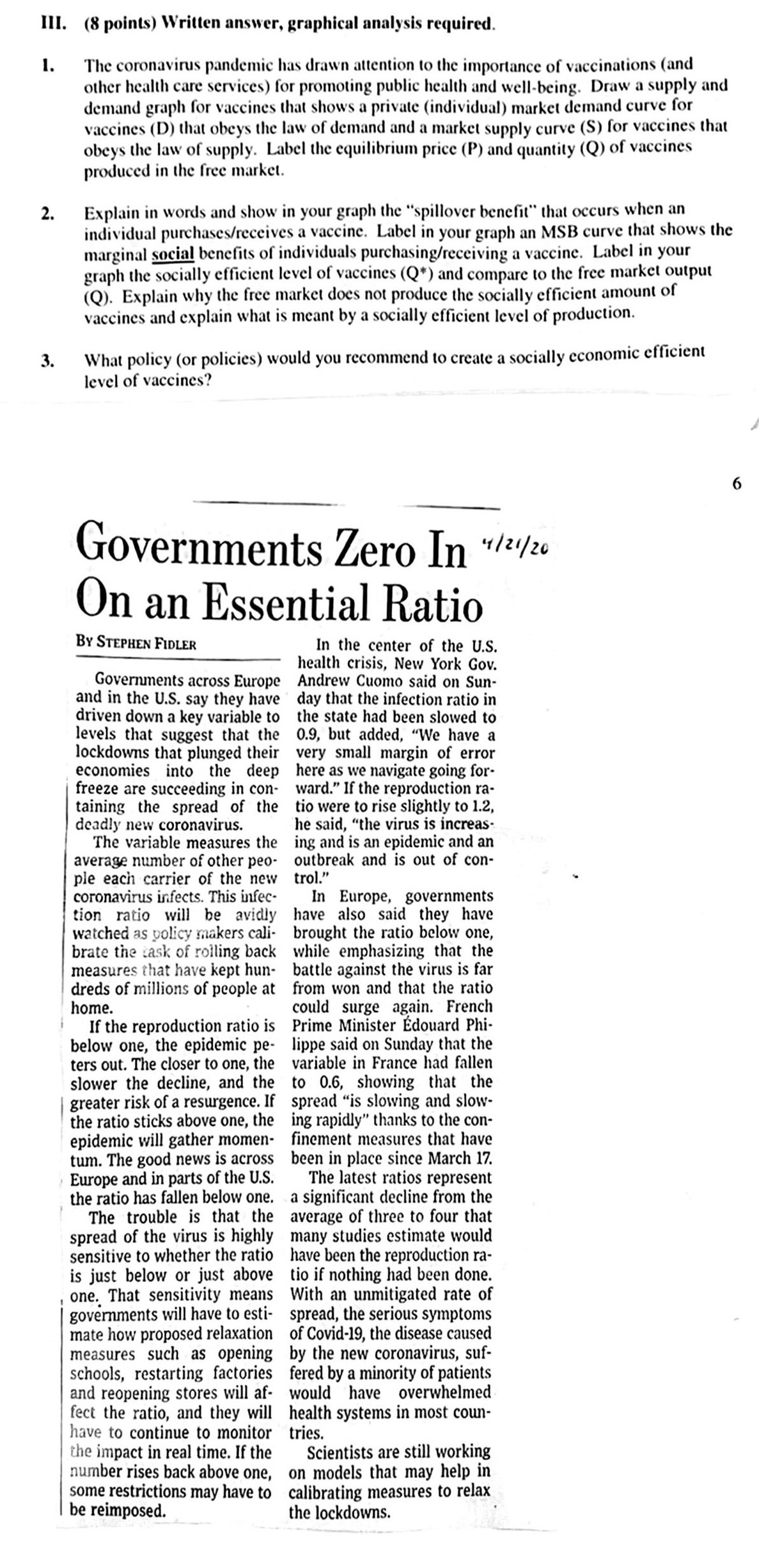 2. 5" (8 points) Written limiter. graphical analysis required. The comnavirus pandemic