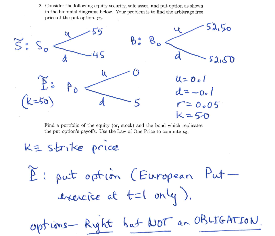  2. Consider the following equity security, safe asset, and put option