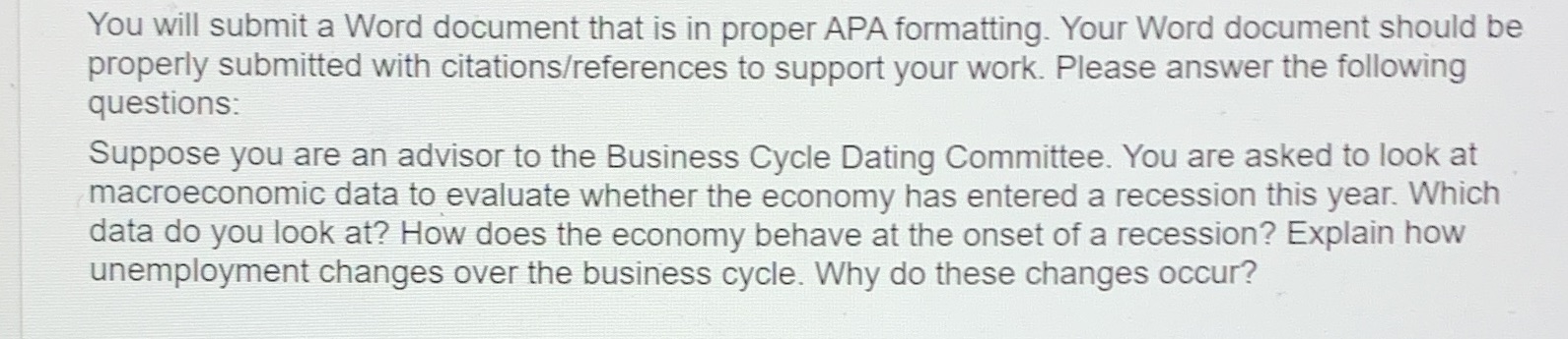  You will submit a Word document that is in proper APA