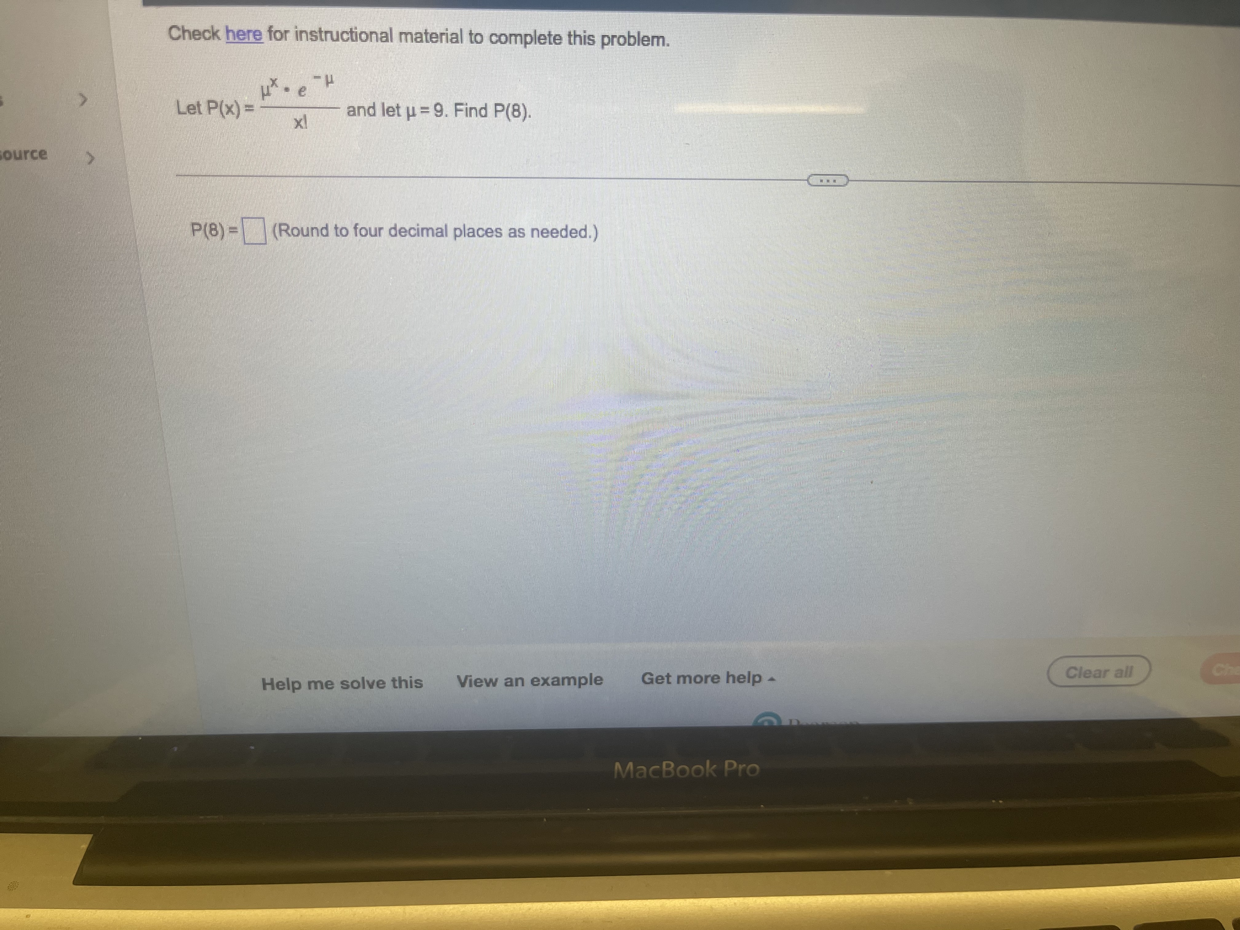 = and let u = 9. Find P(8) ource P(B) = (Round
