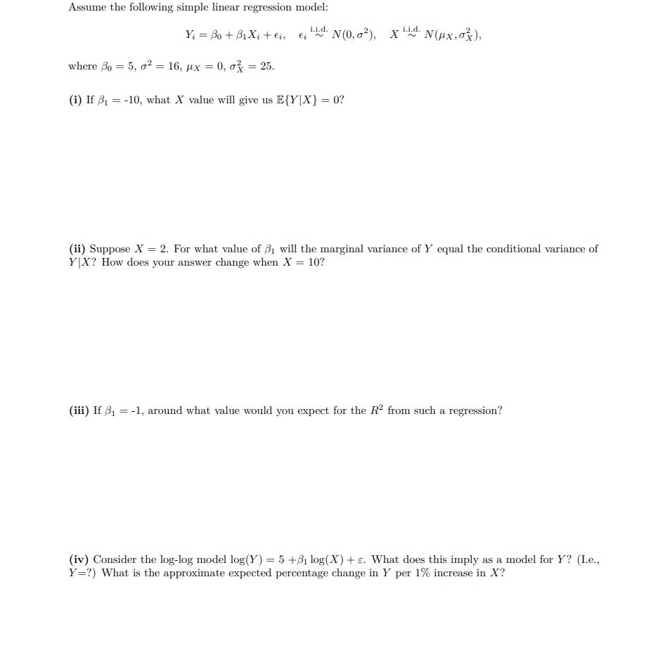 Assume the following simple linear regression model: where (i) If '31 =
