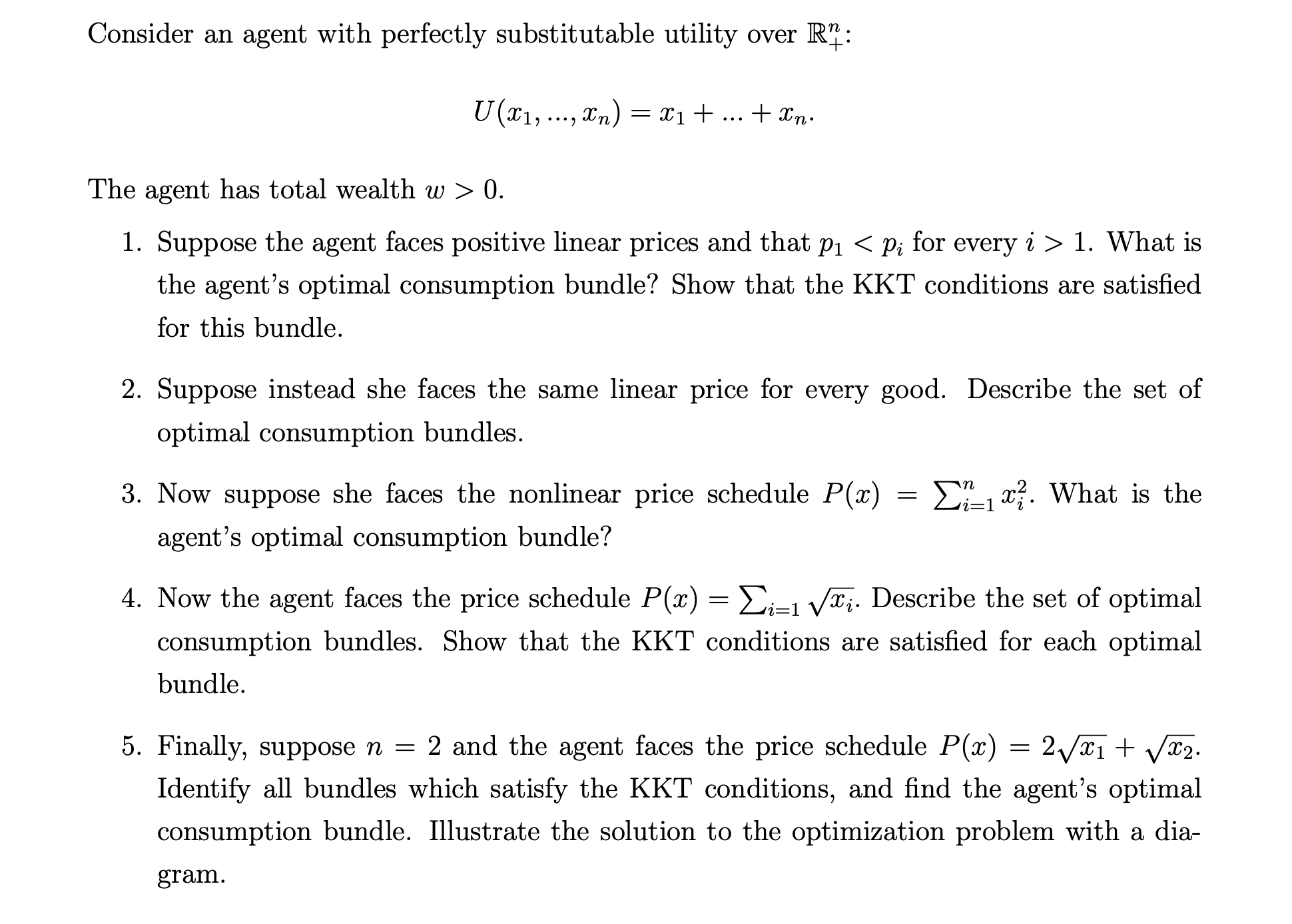 2 231 + + x\". The agent has total wealth w >