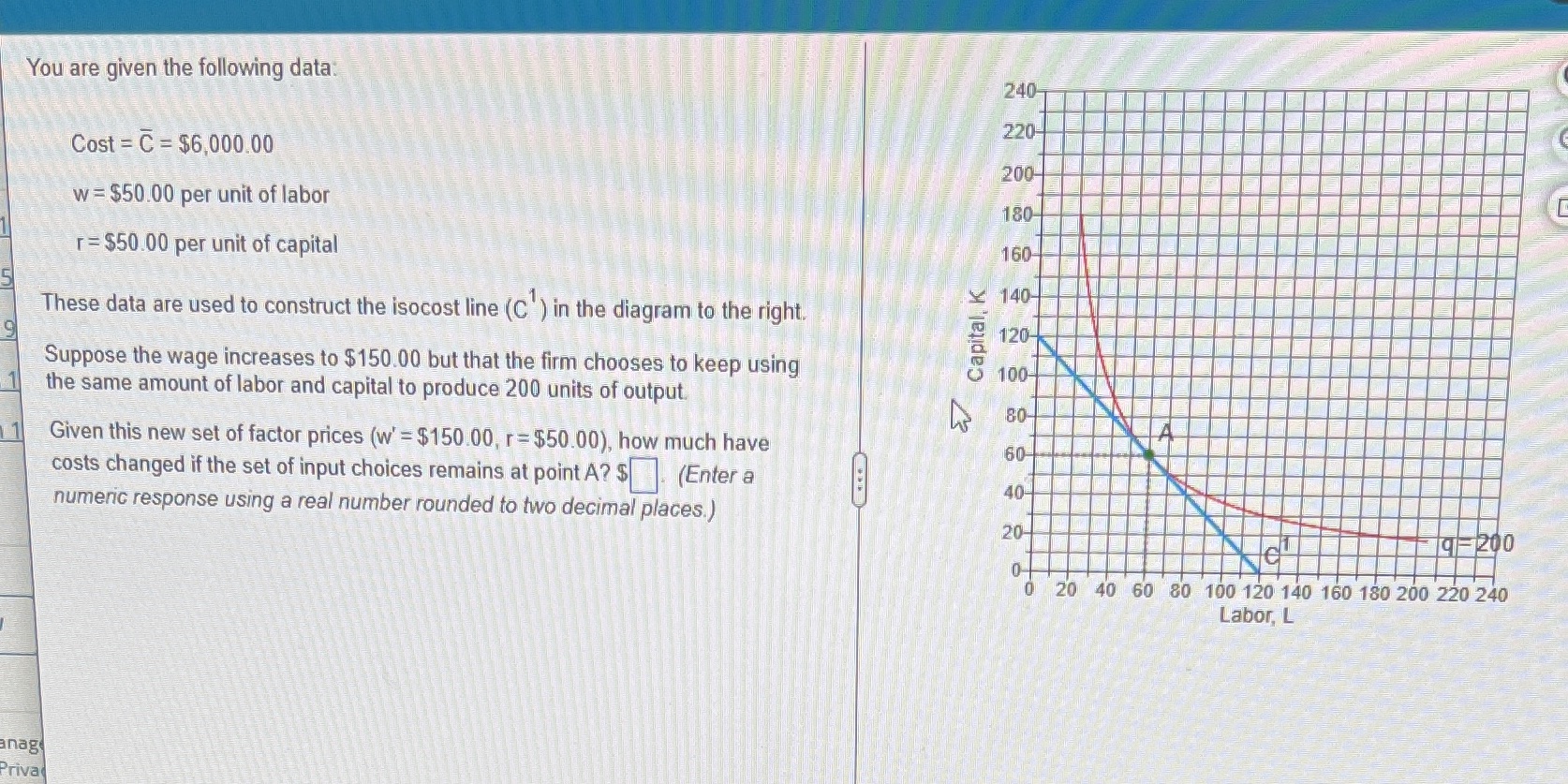  You are given the following data 240 220- Cost = C