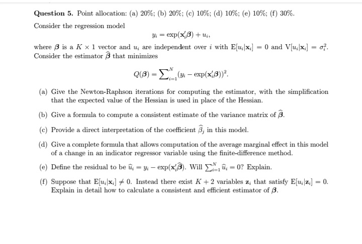 questions please help Question 5. Point allocation: (a) 20%; (b) 20%;