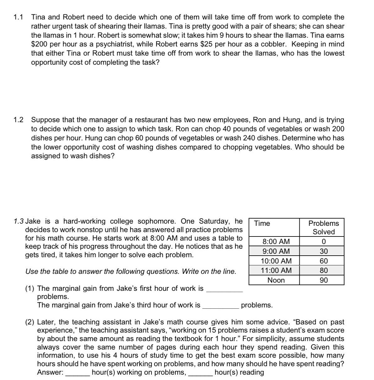  Please solve this 1.1 Tina and Robert need to decide which