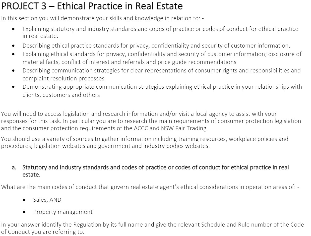 PROJECT 3 Ethical Practice in Real Estate in this section you