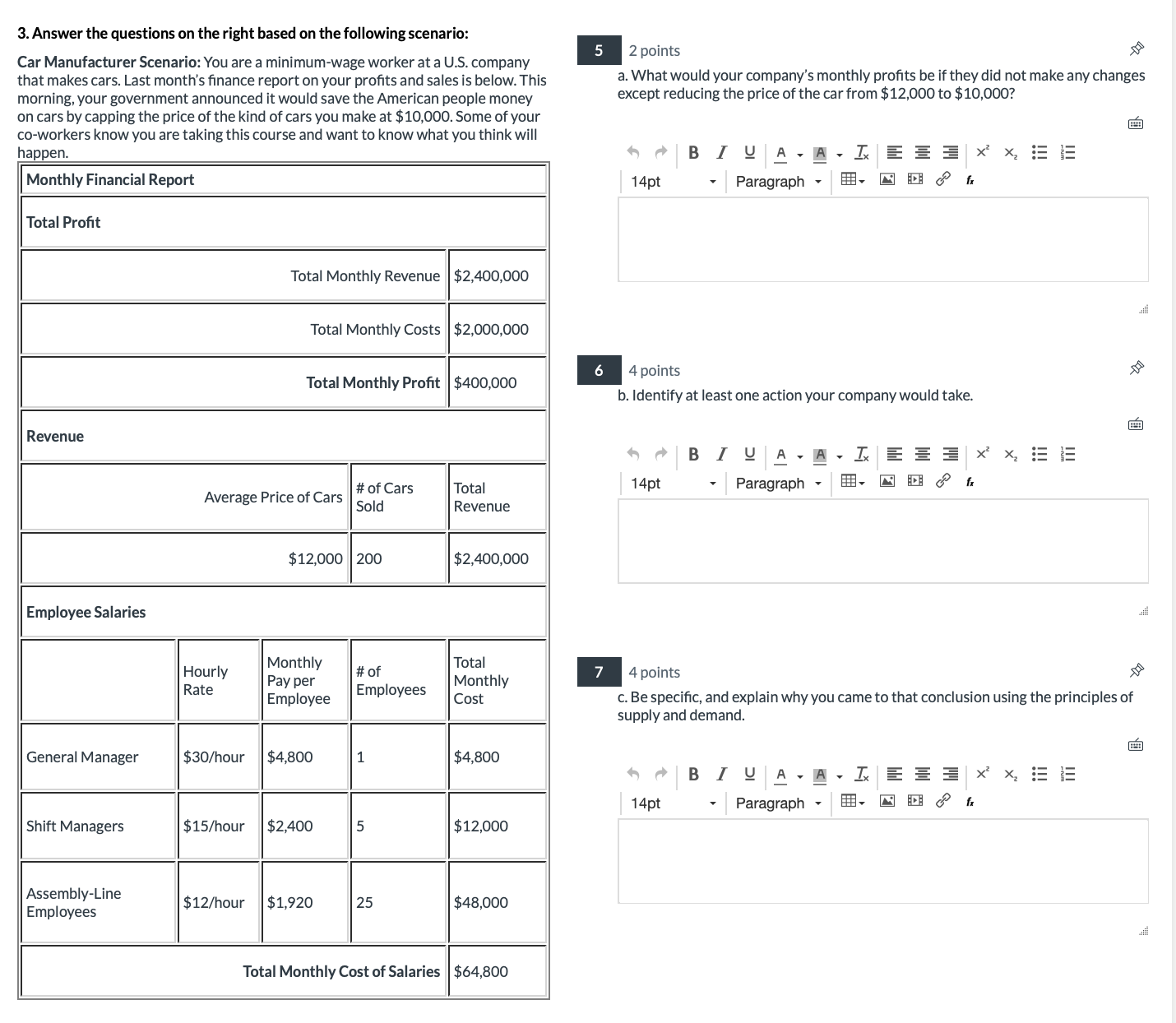  3. Answer the questions on the right based on the following