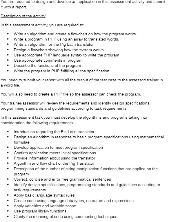 assessment activity and submit it with a report. Description of the activity