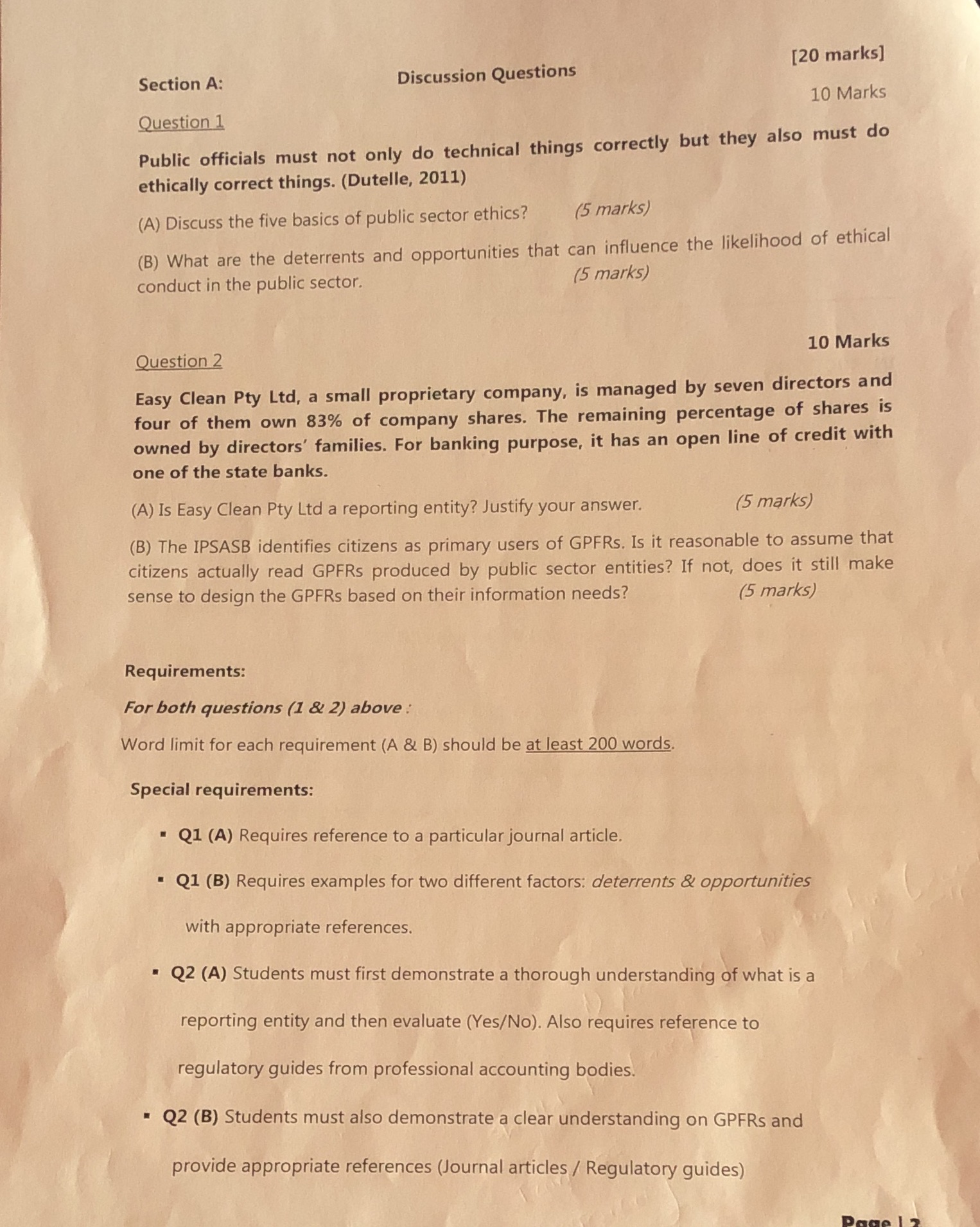  [20 marks] Section A: Discussion Questions 10 Marks Question 1 Public