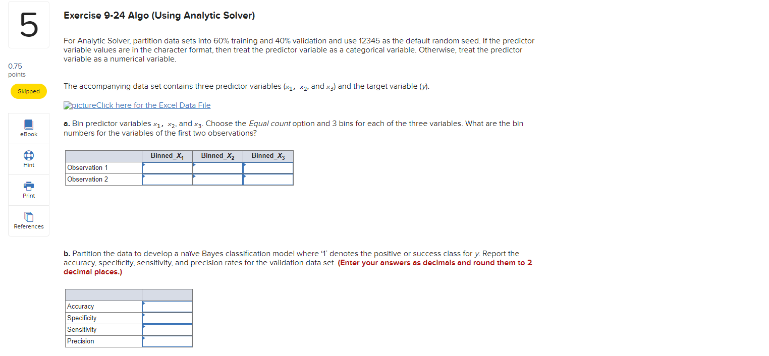 data sets into 60% training and 40% validation and use 12345 as