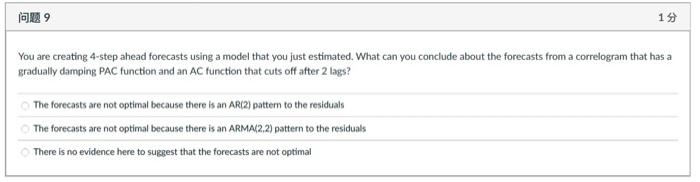 19 9 19 You are creating 4-step ahead forecasts using a