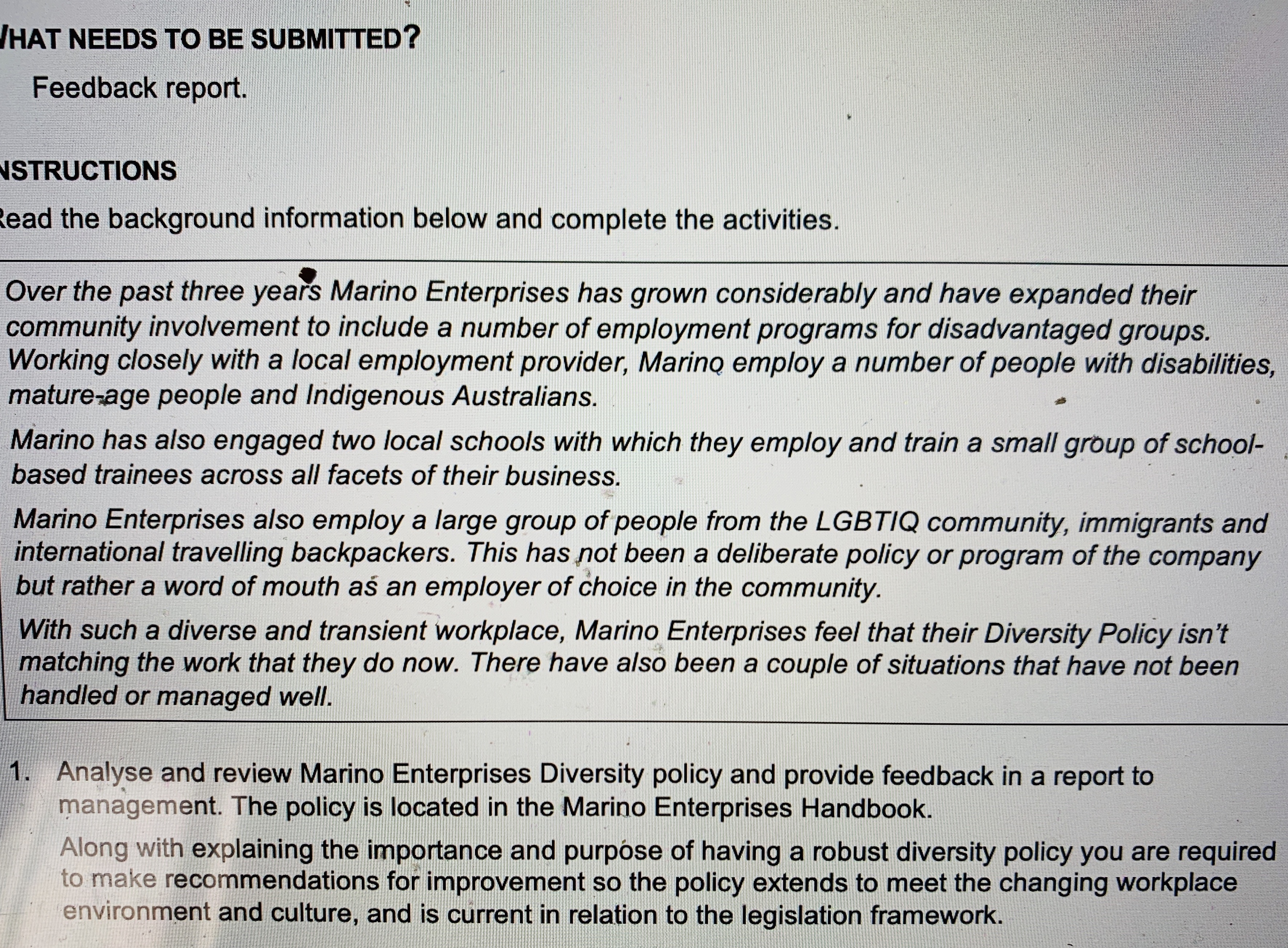  WHAT NEEDS TO BE SUBMITTED? Feedback report. ISTRUCTIONS Read the background