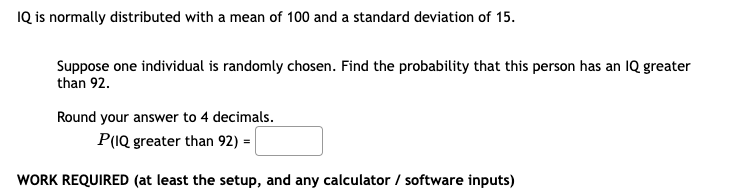 randomly chosen. Find the probability that this person has an IQ greater