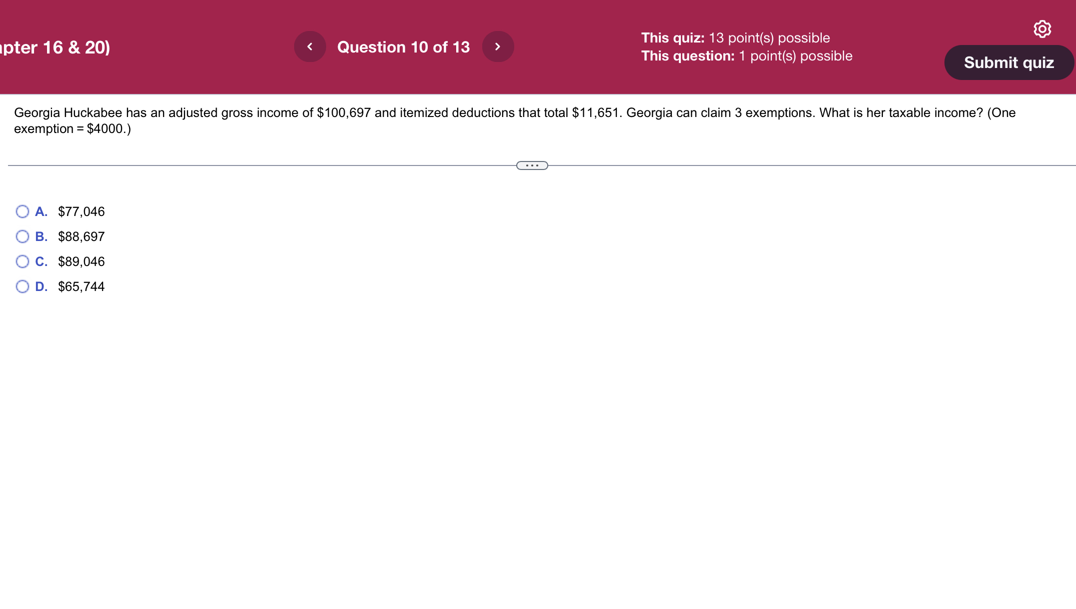 each exemption. Number of exemptions Adjusted gross income Itemized deductions 2 $98070