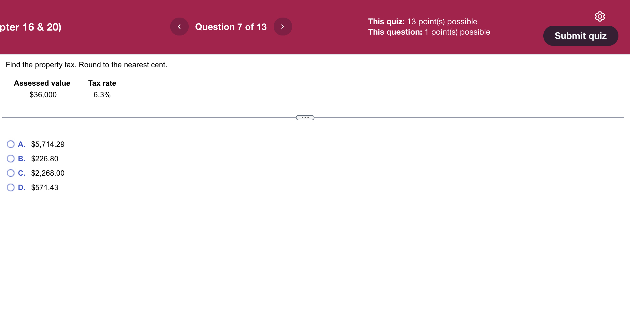 13 This quiz: 13 point(s) possible This question: 1 point(s) possible Submit
