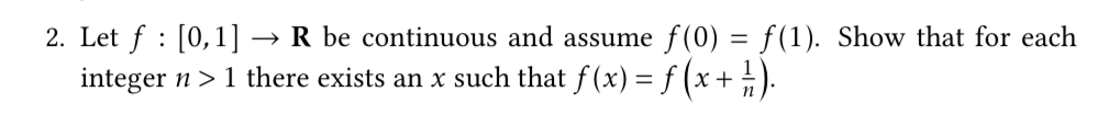 f(0) = f(1). Show that for each integer n > 1 there