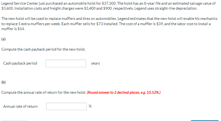 income is constant over the life of the project Each project is