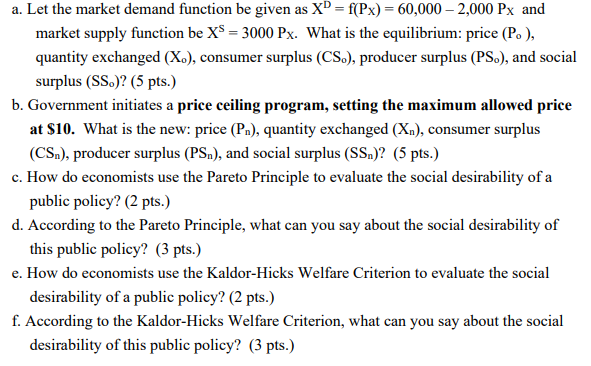 f(Px) = 60,000 - 2,000 Px and market supply function be X'S