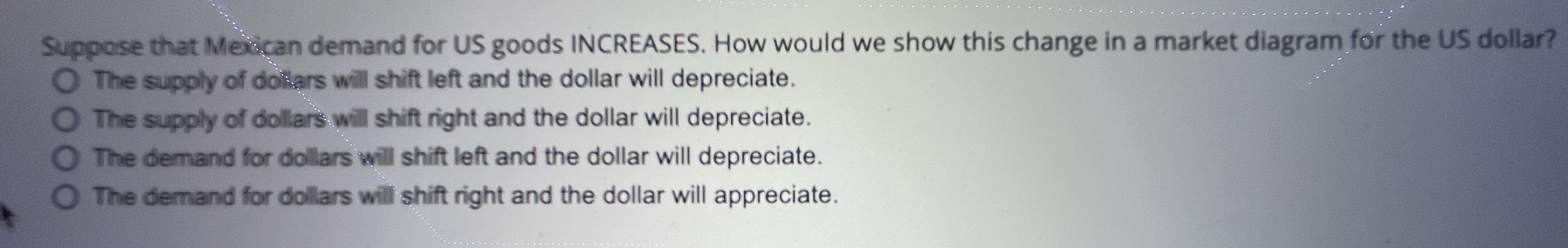 show this change in a market diagram for the US dollar? The