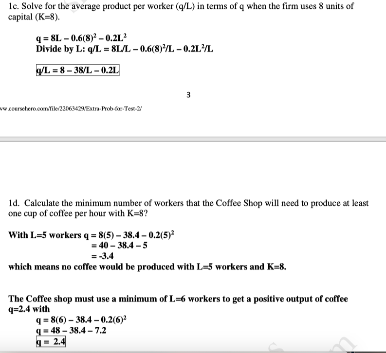  1c. Solve for the average product per worker (q/L) in terms