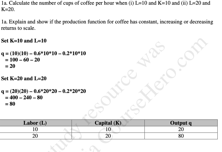 of q when the firm uses 8 units of capital (K=8). q