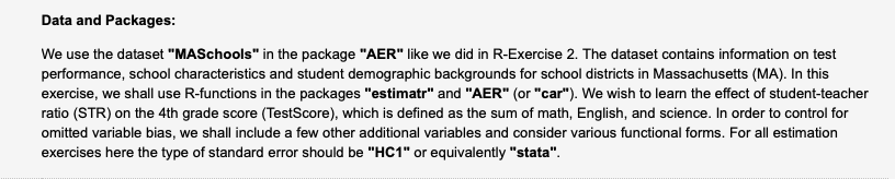 student-teacher ratio (STR) on the 4th grade score (TestScore), which is defined
