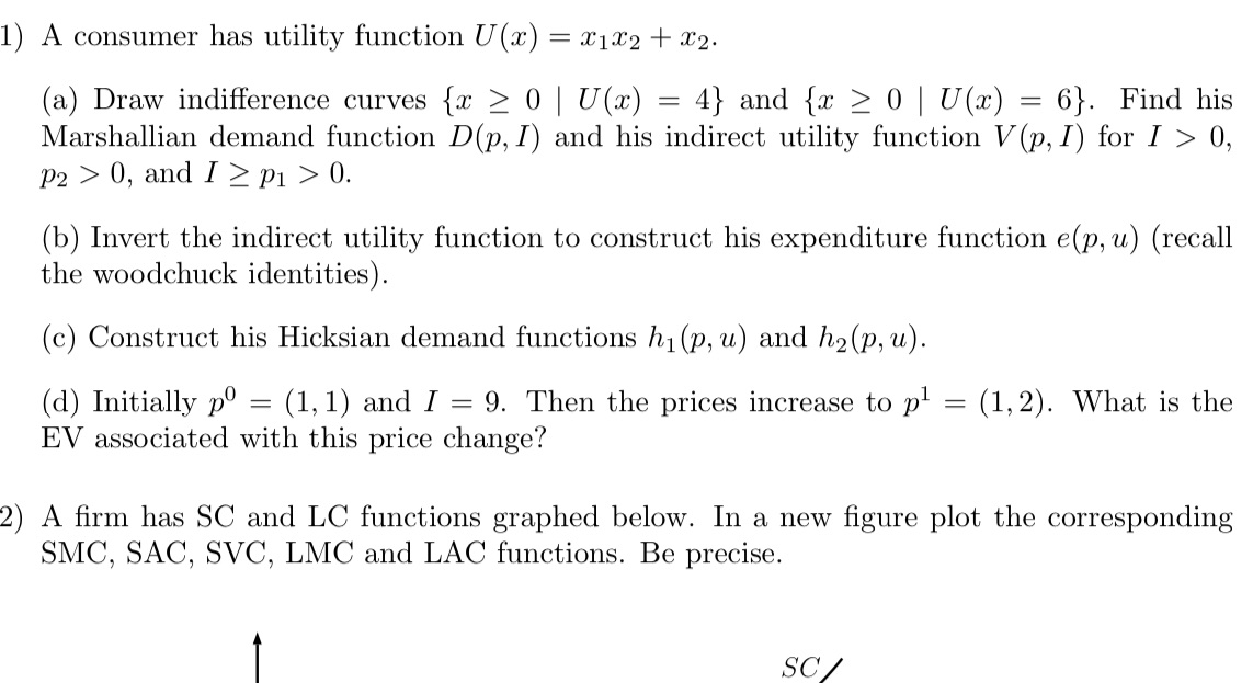 A consumer has utility function U(x) = 2122 + 22. (a) Draw
