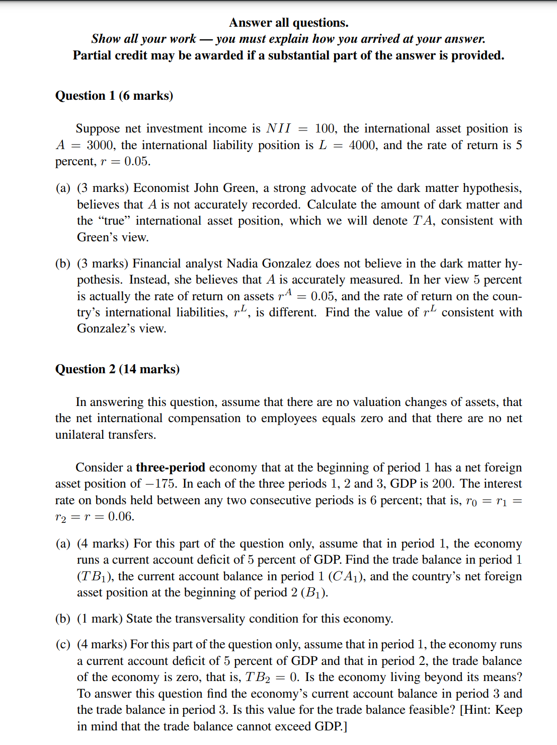 net investment income is N II = 100, the international asset position