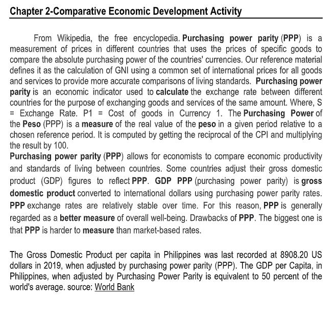 REFERENCE MATERIAL ATTACHED: Chapter 2-Comparative Economic Development Activity From Wikipedia, the