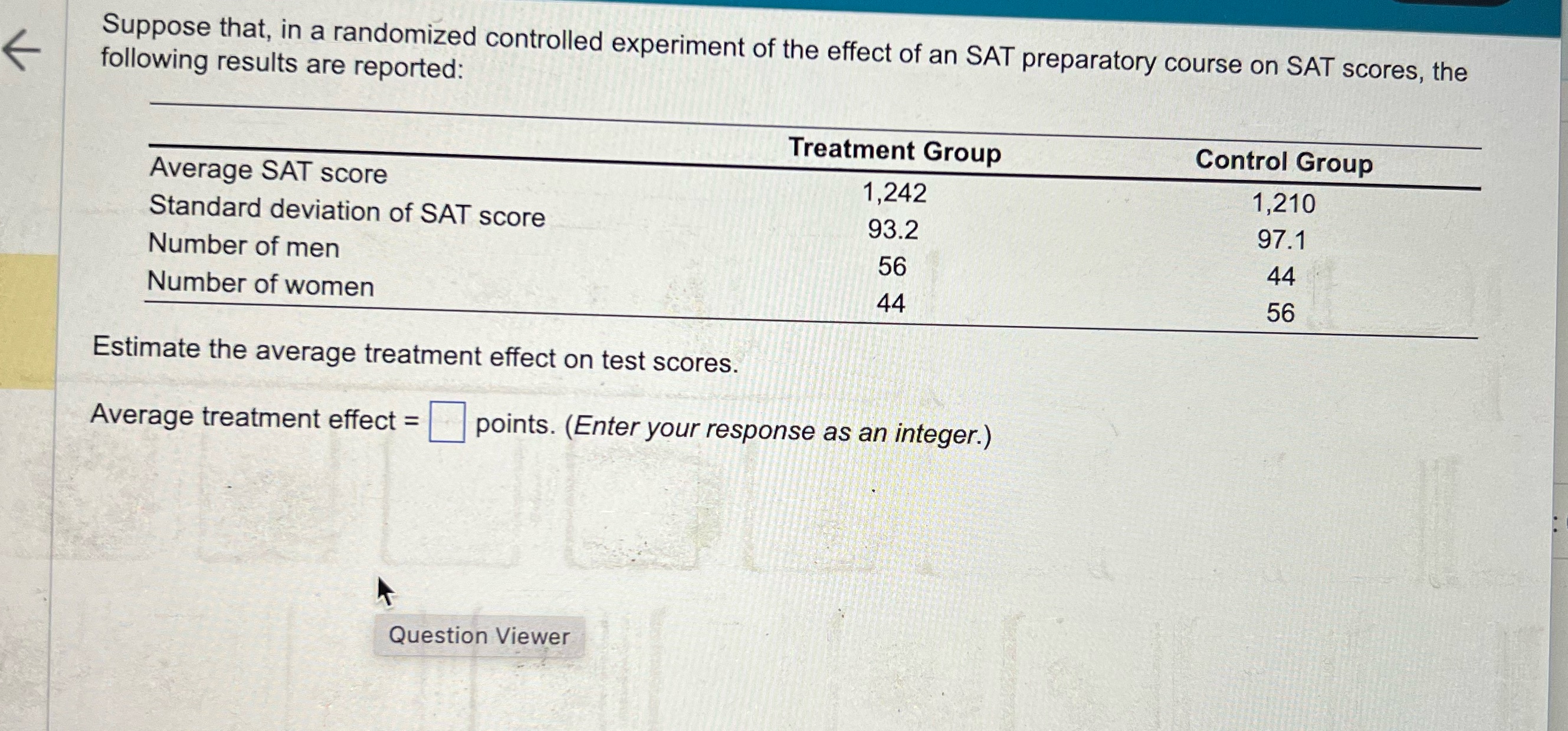 an SAT preparatory course on SAT scores, the following results are reported: