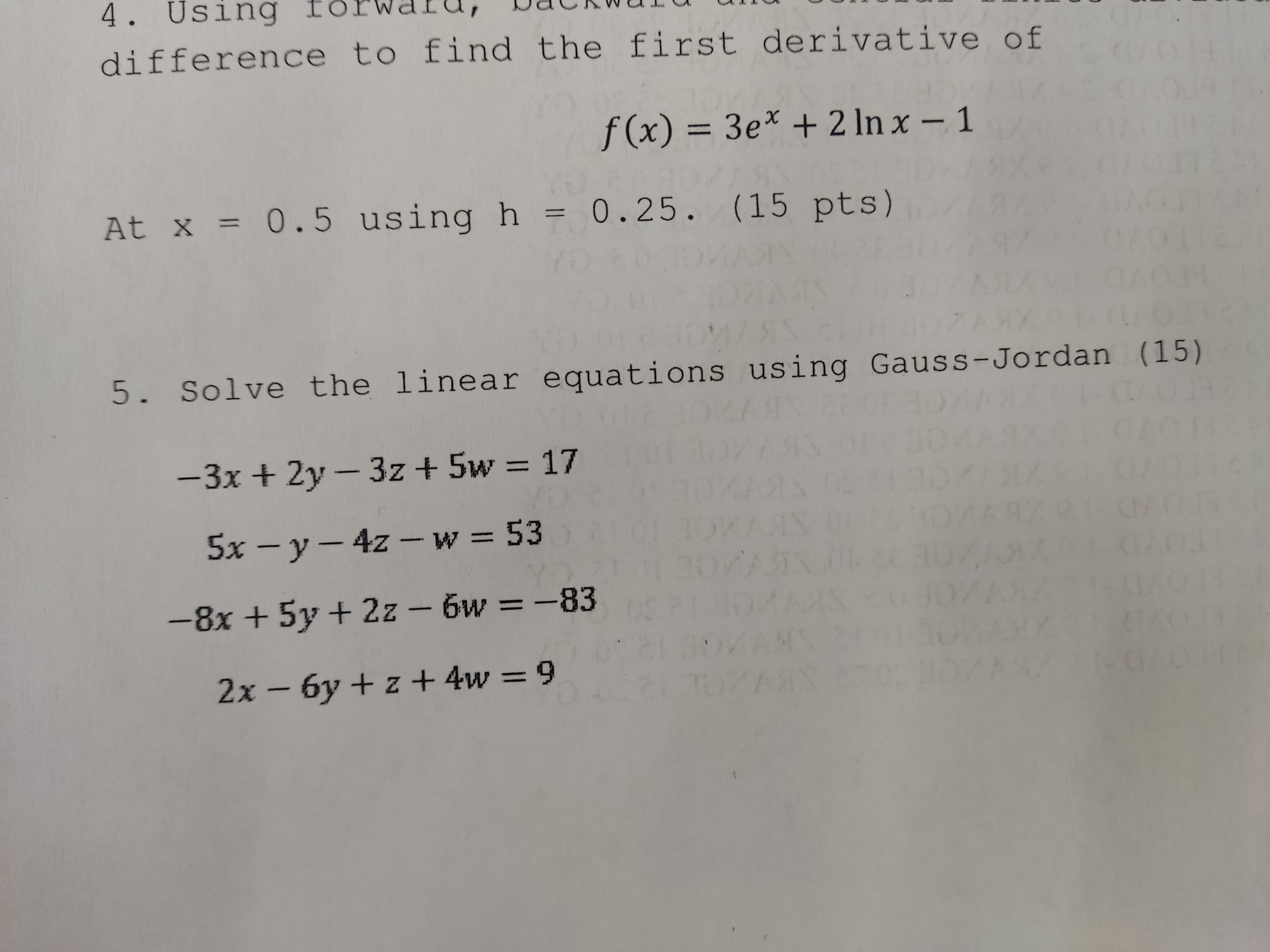  Numerical Methods (Show complete solution please) 4. Using LOW difference to
