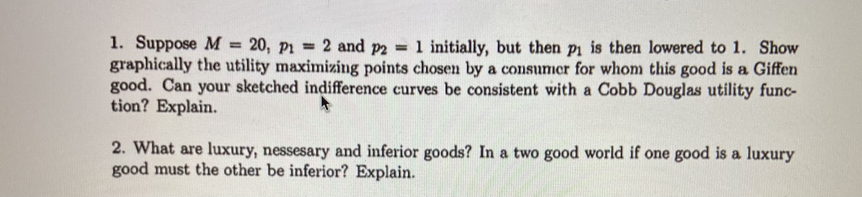 1 initially, but then p1 is then lowered to 1. Show graphically